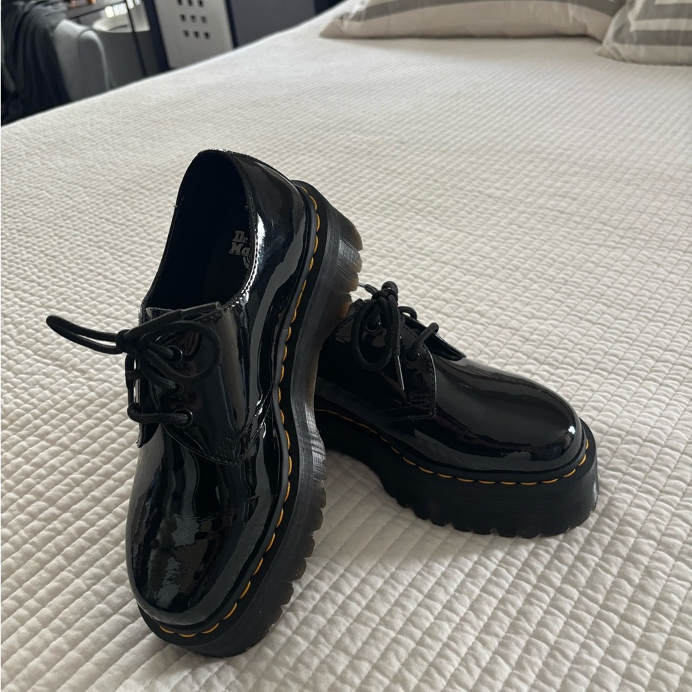 Dr. Martens Black Loafers with Yellow Stitching